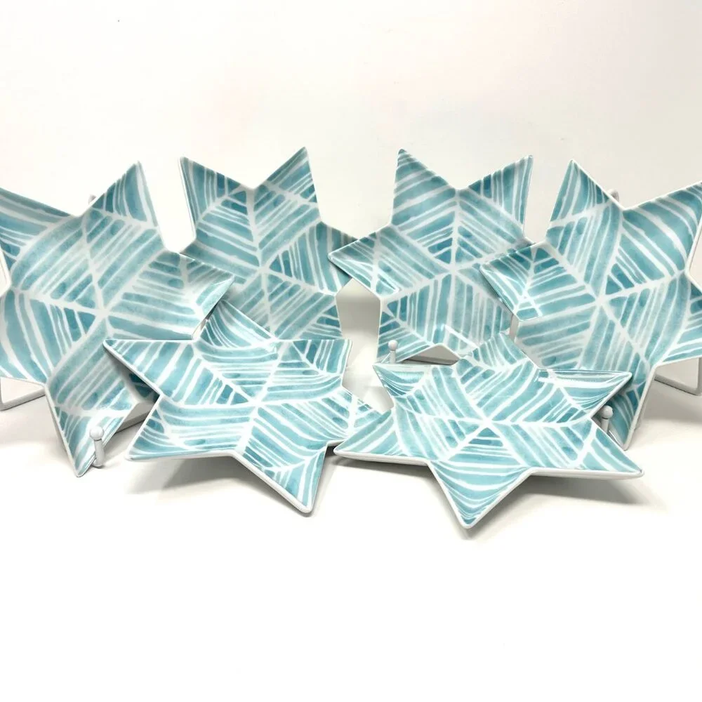Crate and Barrel Star of David Holiday Appetizer Plates Blue (Set of 6)
